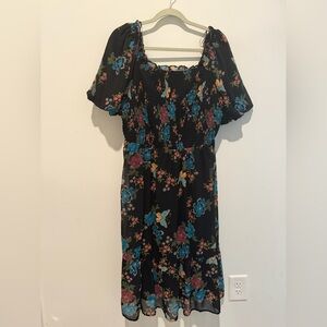 LC Lauren Conrad Black Floral Midi Dress
